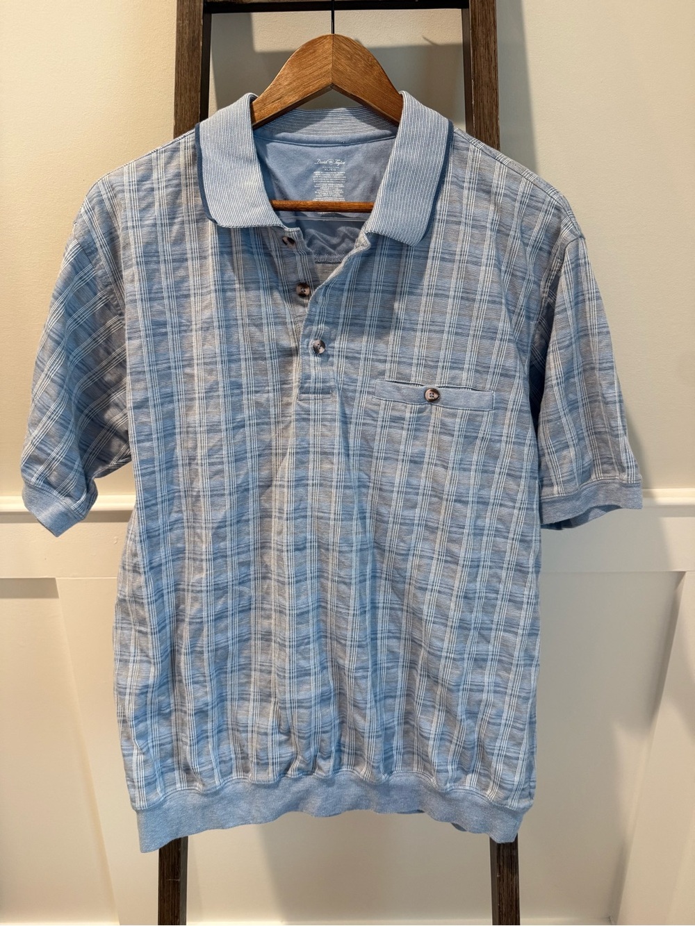 David Taylor Light Blue Plaid Short-Sleeve Polo